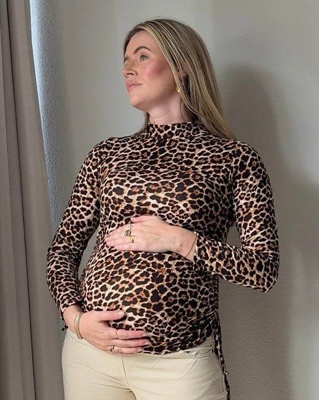 Leopard zwangerschapstop met col (verstelbaar)